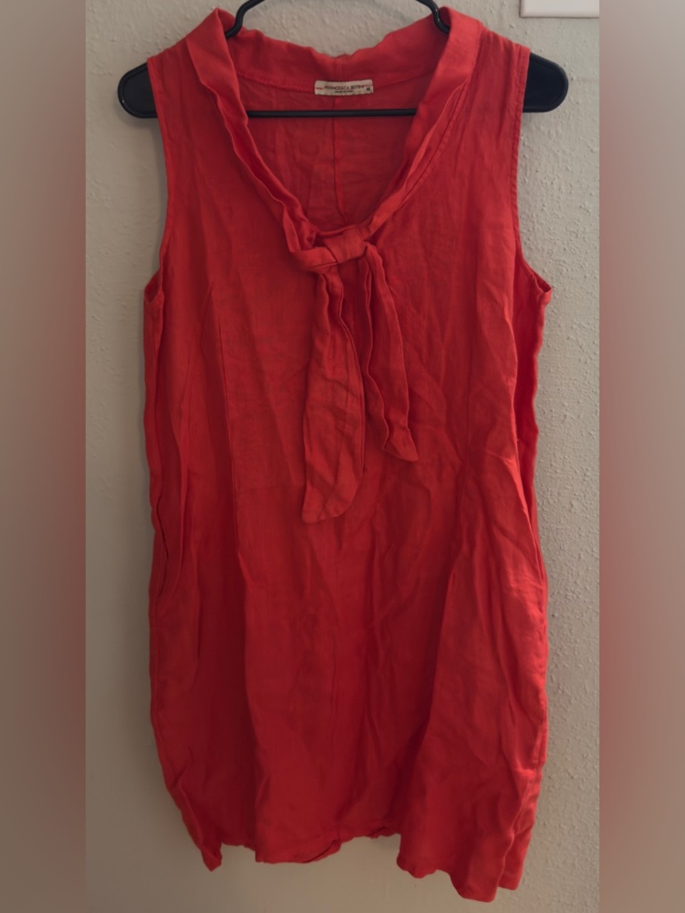 Francesca Bettini | 100% Linen Made in Italy Tie-Neck Red Dress M